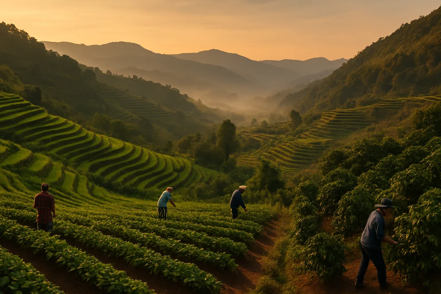 Highland terraced agricultural fields in northern Thailand showcasing royal project sustainable farming