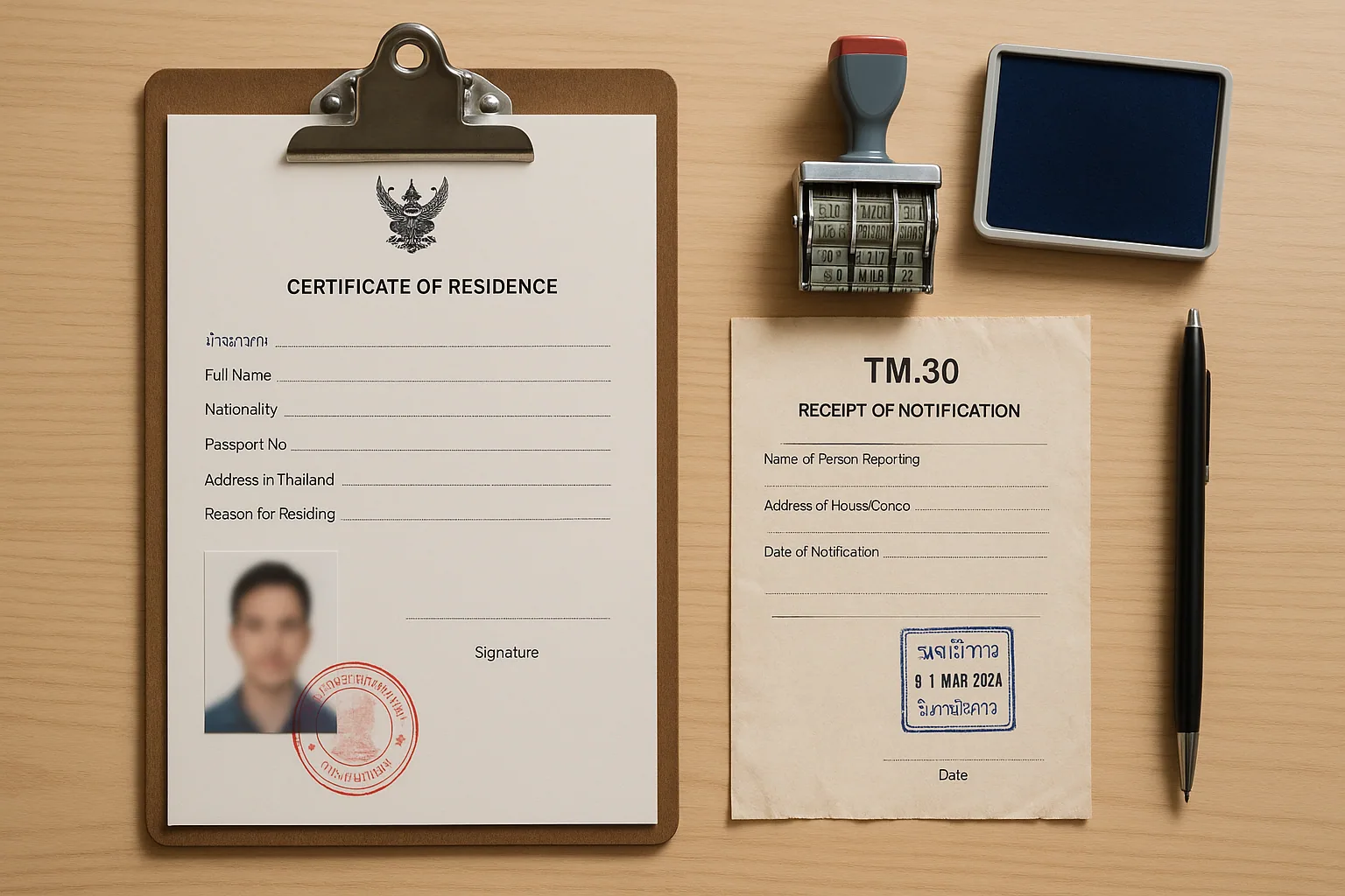 Thai Certificate of Residence with official government seal and TM.30 receipt - common documents requiring certified translation