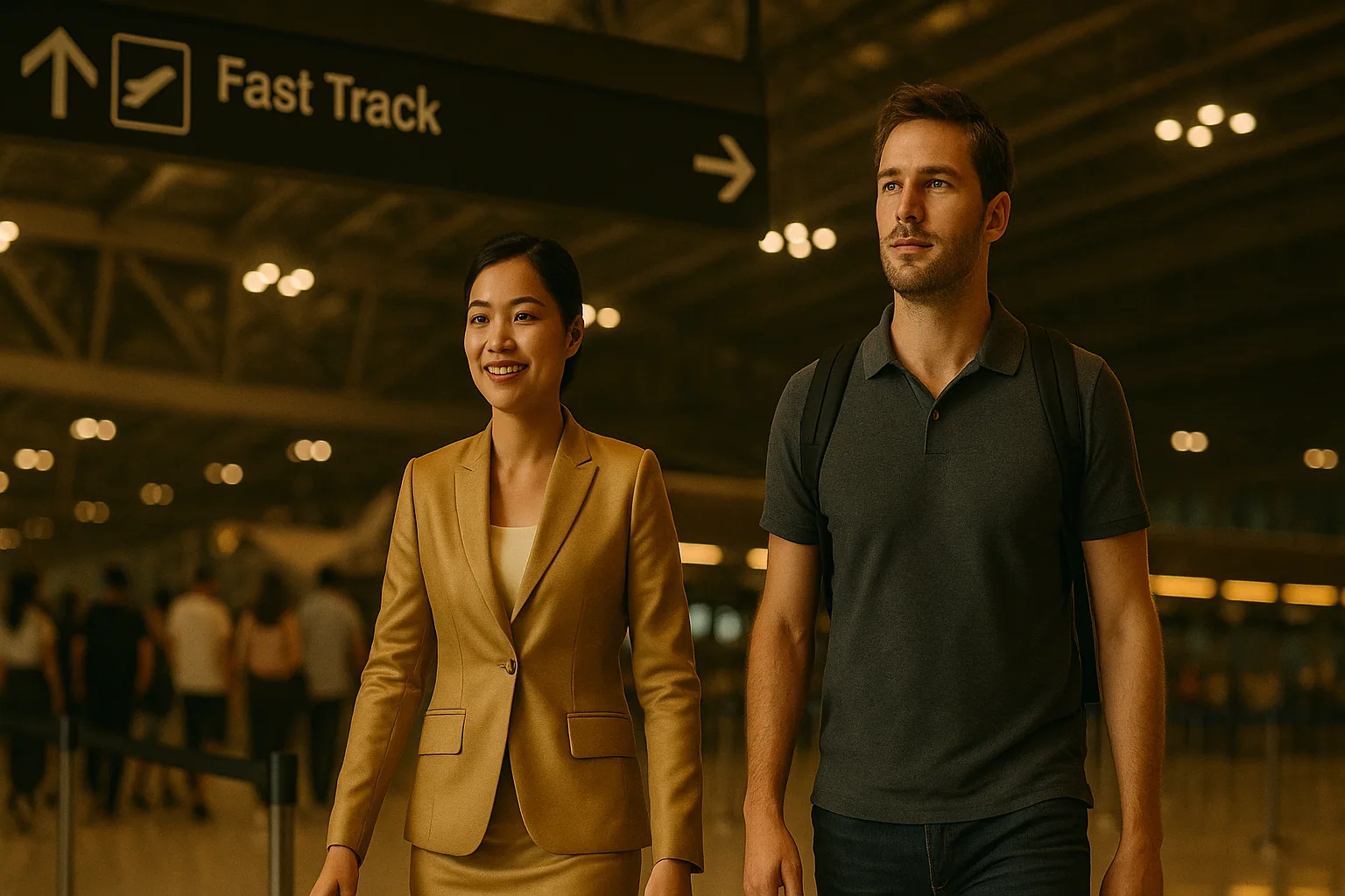 Thailand Privilege agent escorting member through Bangkok airport arrivals fast-track lane